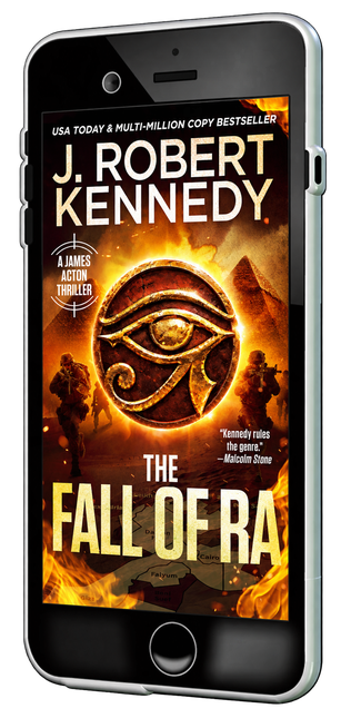 The Fall of Ra by J. Robert Kennedy displayed on a black phone