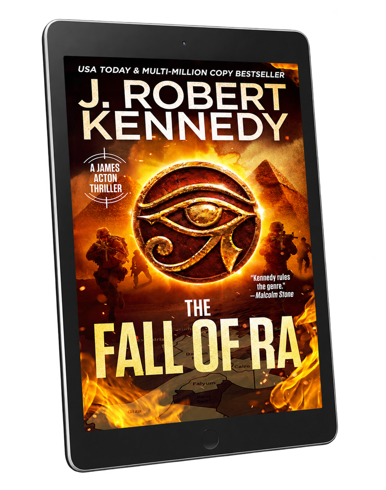 The Fall of Ra by J. Robert Kennedy displayed on a black tablet
