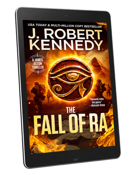 The Fall of Ra by J. Robert Kennedy displayed on a black tablet